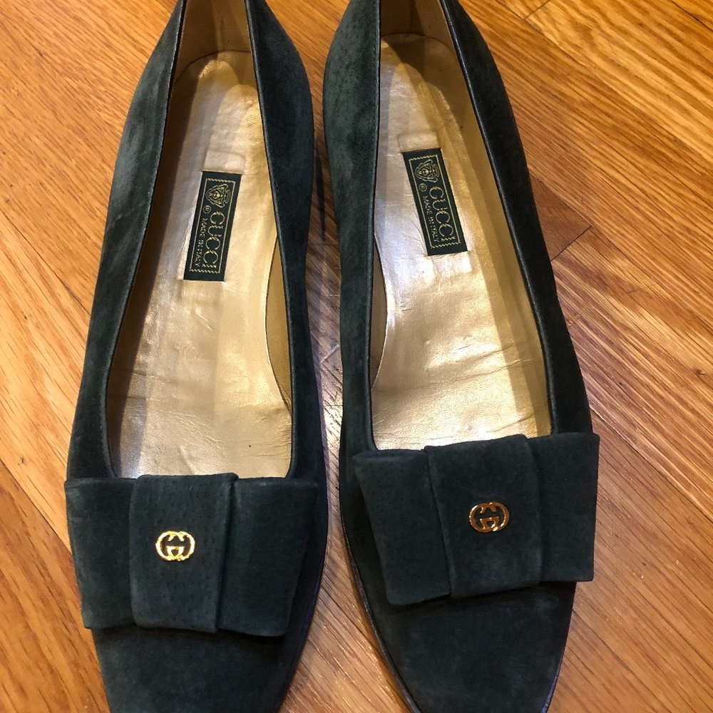 Gucci Green Vintage Suede Loafers